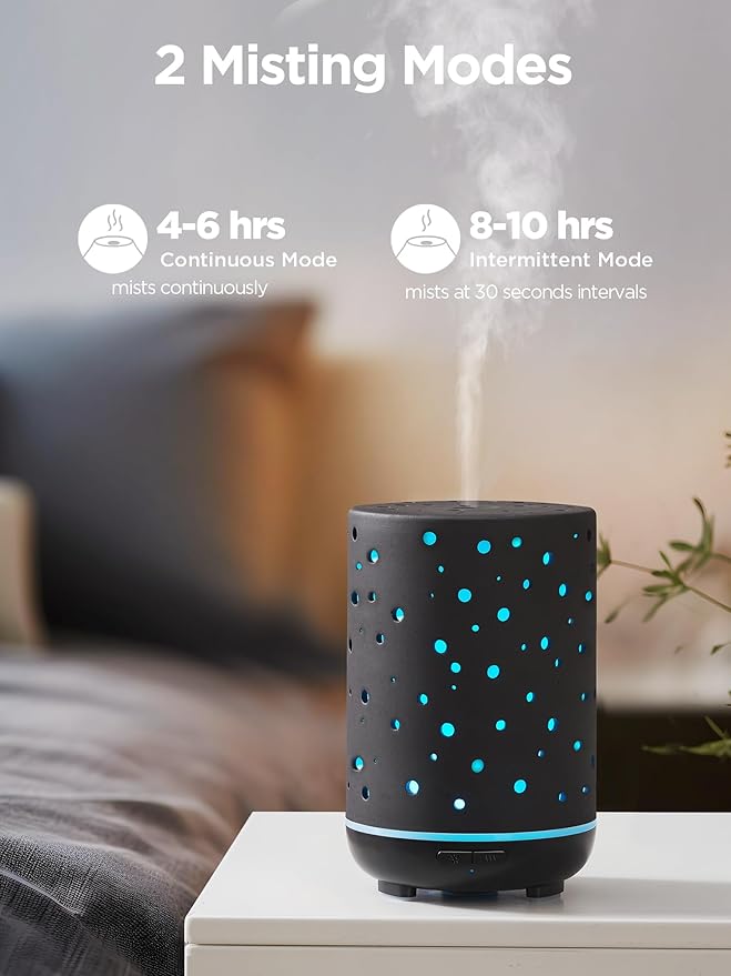 InnoGear Essential Oil Diffuser, 150ml Ceramic Diffuser Ultrasonic Air Diffusers Humidifier Cool Mist Aromatherapy Diffuser with 2 Mist Modes Waterless Auto Off for Home Office, Black - Bloomnest