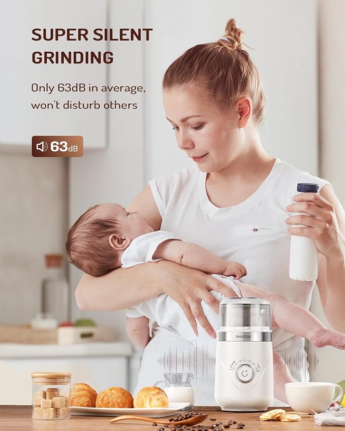 SHARDOR Electric Super Silent Blade Coffee Grinder, Timed Grind Control Rotary Knob, Adjustable Coarse to Fine for Coffee Beans, Spices & Herbs, with 1 Removable Stainless Steel Bowl, Cream - Bloomnest