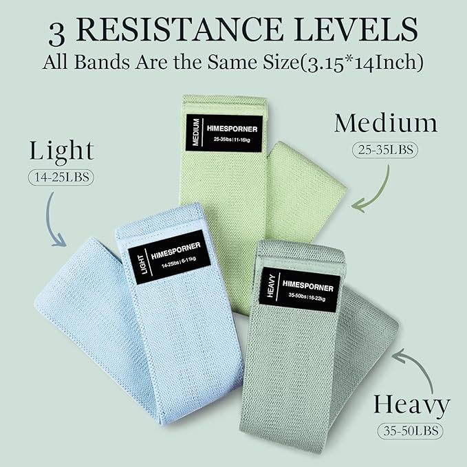 Wide Fabric Resistance Bands for Working Out, 3 Level Non-Slip Exercise Booty Bands for Women & Men Leg and Glutes with Hair Ties and Tape Measure - for Home Gym Workout, Yoga, Pilates - Bloomnest