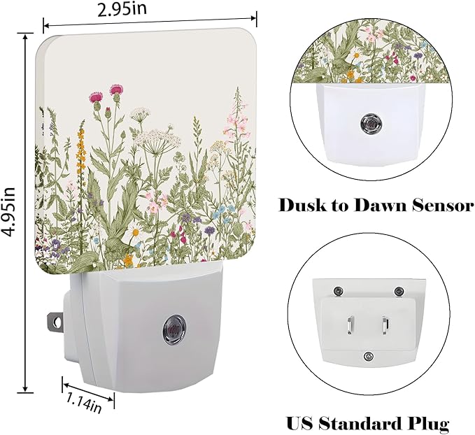 Wildflowers in Full Bloom Night Light,Plug Into Wall Decor for Stairway,Hallway,Kitchen,Dusk to Dawn Sensor Nightlights for Boys/Girls/Women/Men Room Gifts - Bloomnest