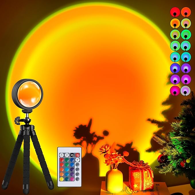 Balkwan Sunset Lamp Projection Rotation LED Romantic Modern Floor Stand Night Light with USB for Living Room Bedroom Aesthetic Decor Christmas Party Gifts Idea for Girls Women (16 Colors) - Bloomnest