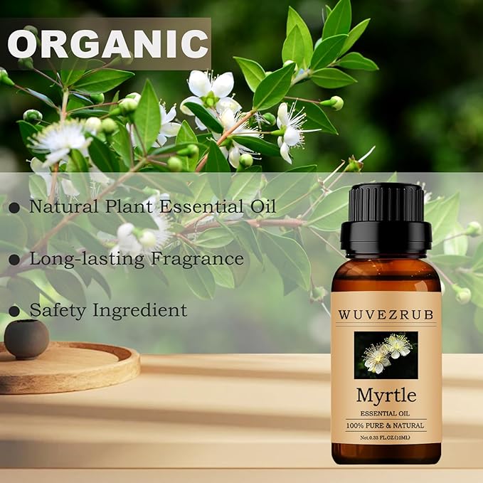 Myrtle Essential Oils 10ML, 100% Pure and Natural Essential Oil for Aromatherapy Diffuser - 0.33 Fl Oz/Myrtle WUVEZRUB