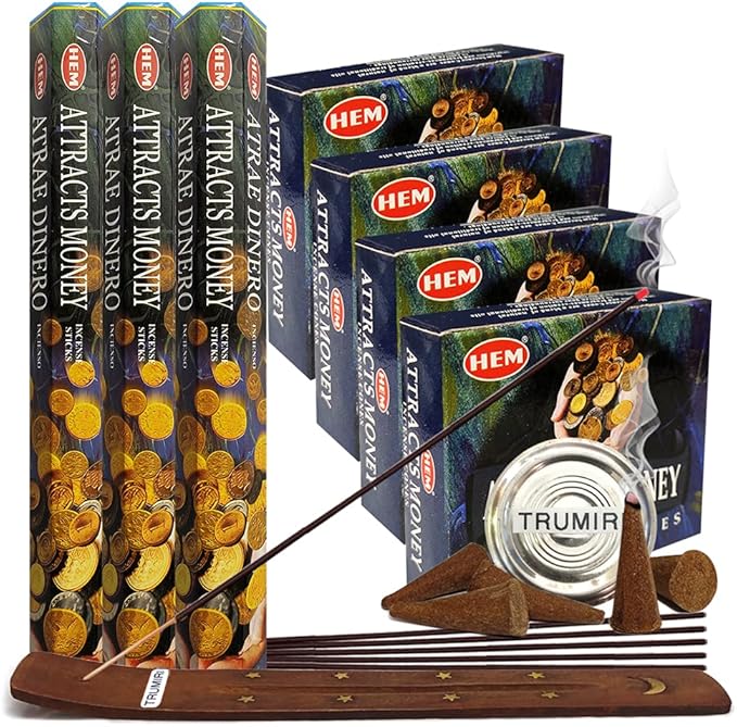 Attracts Money Incense Sticks and Cone Incense Holder Variety Pack Bundle insence insense insienso TRUMIRI