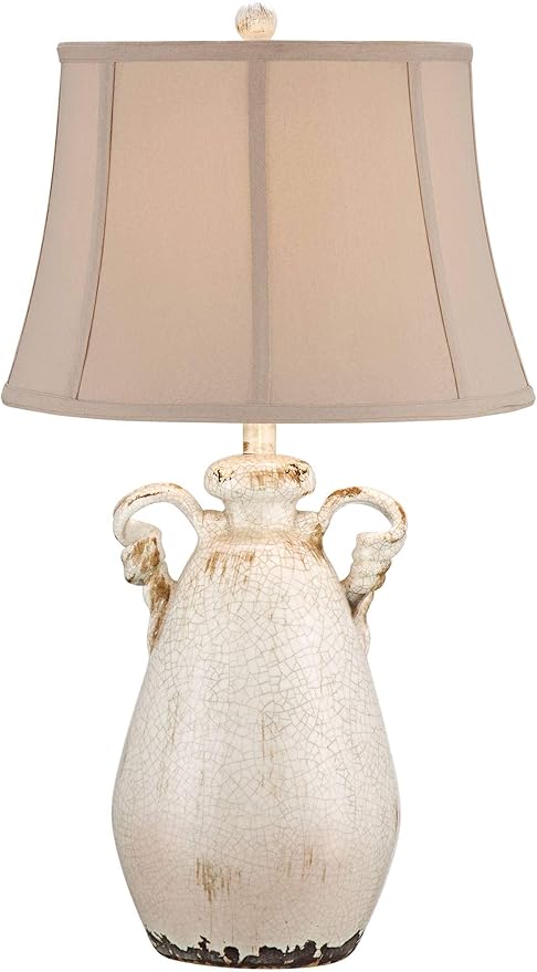 Regency Hill Isabella Country Cottage Jar Accent Table Lamp Rustic 27" Tall Ivory Ceramic Milk Crackle Beige Bell Shade Decor for Living Room Bedroom House Bedside Reading (Colors May Vary) - Bloomnest