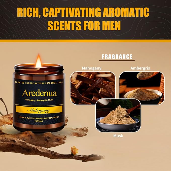 Mahogany Candle – Soy Candle with Rich Wood & Warm Aroma, Long Lasting Scented Candle for Home, Office, Lounge, Cozy Relaxation, Gift for Men & Women - Bloomnest