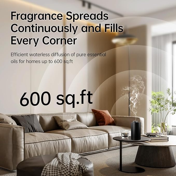 Waterless Essential Oil Diffuser, Battery Operated Mini Scent Air Machine for 5ml/ 10ml/ 20ml Essential Oils, Aromatherapy Diffuser with 3 Countdown Timers & 3 Mist Levels for Home, Car, Office