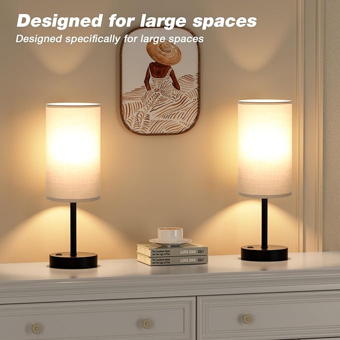Fenmzee Touch Bedroom Lamp - Grey, 3-Way Dimmable, USB A + C Charging, AC Outlet, 17.4inch Medium - Bloomnest