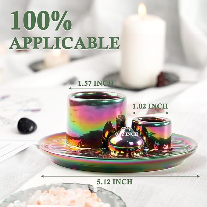 4 in 1 Ceramic Incense Holder, Palo Santo Stick Holder, Sage Holder for Burning, 5.2" Ash Catcher Tray for Meditation, Yoga & Home Decor (Colorful)