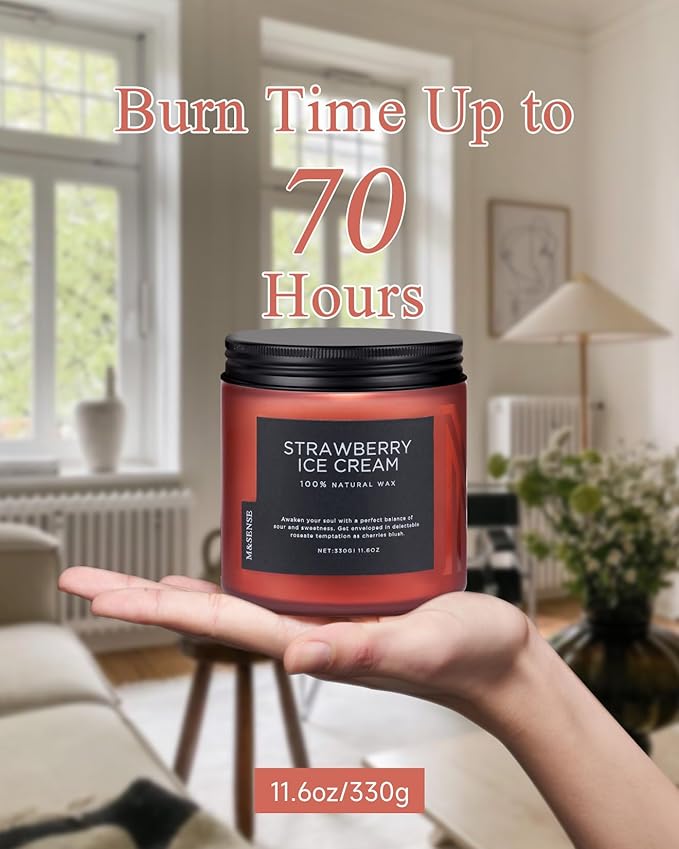 M&SENSE Natural Soy Candles for Home Strawberry Ice Cream Scented, 11.6oz 70 Hours Long Burning Hand Poured Candles Home Decor Housewarming Gift for Women and Men - Bloomnest