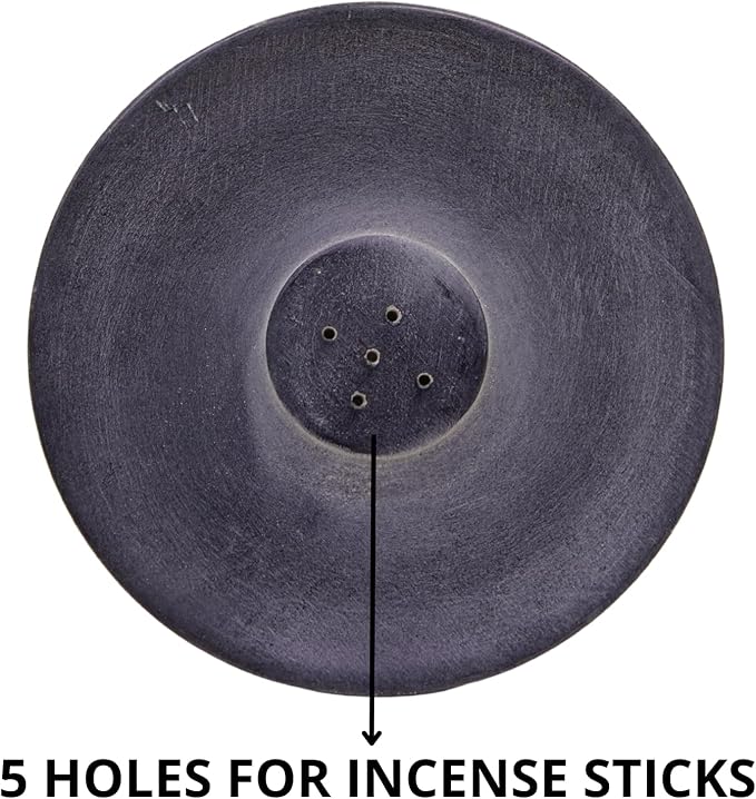 Handmade Natural Grey Marble Incense Stick Holder - Round Incense Burner With Multiple Holes For Incense Sticks. Decorative Ash Catcher For Home and Office Decor. (4 inch Diameter, Grey) - Bloomnest