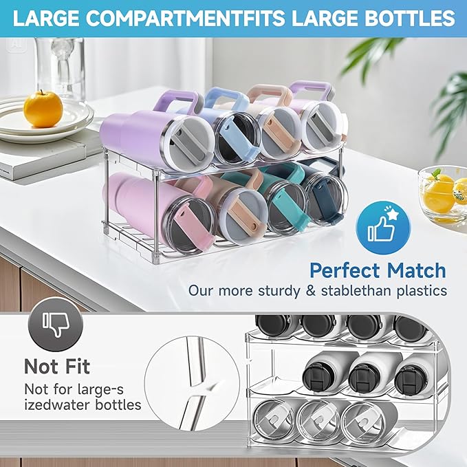 Larger Water Bottle Organizer for Stanley 40 oz Tumbler, Stackable Water Bottle Holder Rack for Cabinet, Kitchen Storage Organizer for for Stanley Cup Accessories, Tumbler Storage Holder，2 Pack Amoot