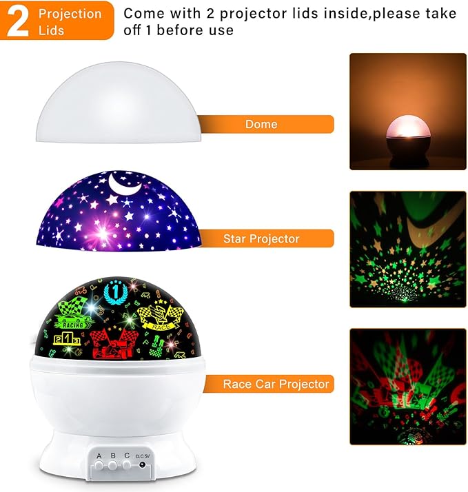 Race Car Night Light Projector Birthday Gifts Toys for Boys Age 3-5 Kids Car Nightlights 360 Degree Rotation with 17 Colors Changing Star Projector Ceiling Light Projector for Boys - Bloomnest