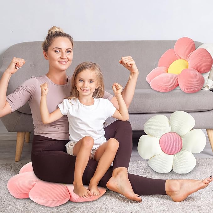 Reginary 4 Pcs Flower Floor Pillows Cute Plush Flower Throw Pillows Daisy Floor Seat Cushion Chair Pads for Back to School First Day of School for Sofa Couch Bed Decor(15 Inch,Light Color) - Bloomnest