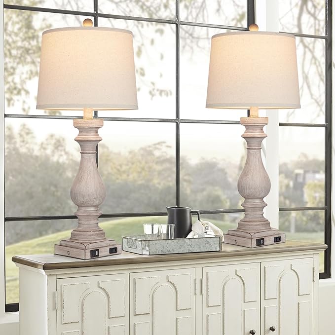 29" Tall Table Lamp for Living Room Set of 2,Vintage Bedside Nightstand Lamps with USB C+A Ports & AC Outlet,3-Way Dimmable Touch Control Desk Lamp for Bedroom,Color 2 - Bloomnest