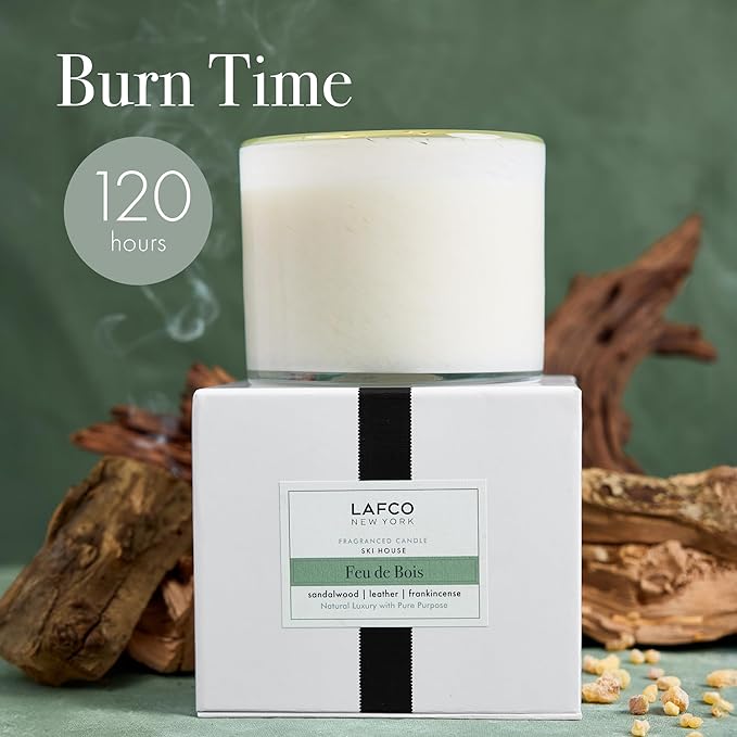 LAFCO New York 3-Wick Candle, Feu de Bois - 30 oz - 120-Hour Burn Time - Reusable, Hand Blown Glass Vessel - Made in The USA - Bloomnest