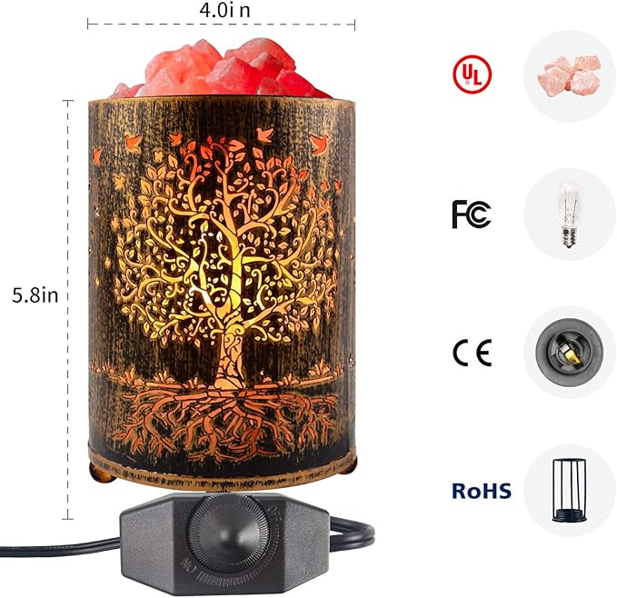 Salt Lamps Night Light, Himalayan Salt Rock Lamp with Dimmer Switch, Tree of Life Salt Basket Lamp, Retro Decor Salt Crystal Desk Light with 15W Replacement Bulbs