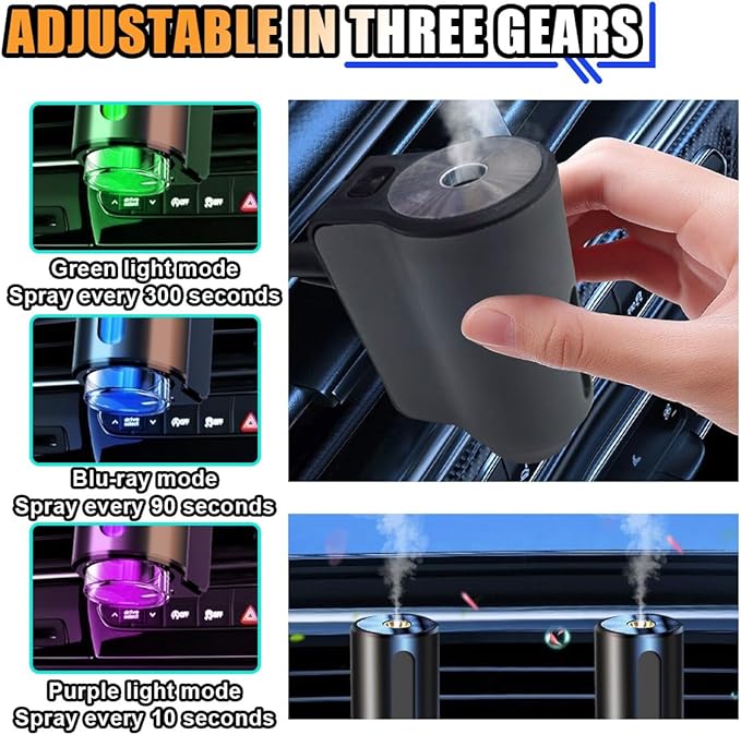 Smart Car Air Freshener Diffuser, Car Air Aroma Diffuser with Three Adjustable Intensity Levels, Rechargeable Intelligent Auto Aroma Diffusers with 3Pcs Empty Bottle (No Essential Oil) - Bloomnest