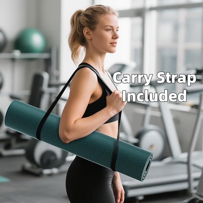 ILILI Yoga Mat, 72x25×0.3 Inch, Non-Slip, TPE Exercise Mat, Tear-Resistant, Fitness Yoga Mat with Carrying Strap, Ideal for Yoga, Pilates, Home Workouts, Stretching & All Fitness Routines