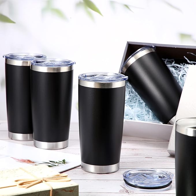 Sieral 36 Packs Stainless Steel Tumbler Bulk with Lid Vacuum Double Wall Insulated Travel Coffee Mug Powder Coated Tumbler Cup for Graduation Wedding Christmas Birthday Party(Black, 20 oz) - Bloomnest