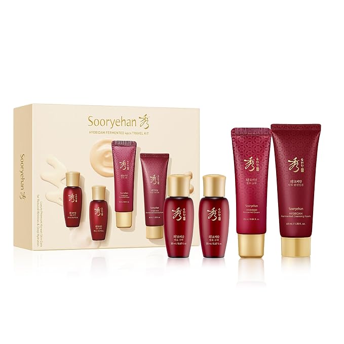 Sooryehan Hyobidam Fermented Travel Kit (Pack of 4) - Herbal korean skincare set with Toner, Emulsion, Cream & Cleansing Foam, featuring Baekhyodan™ & Silver Mushroom. for hydration & elasticity. - Bloomnest