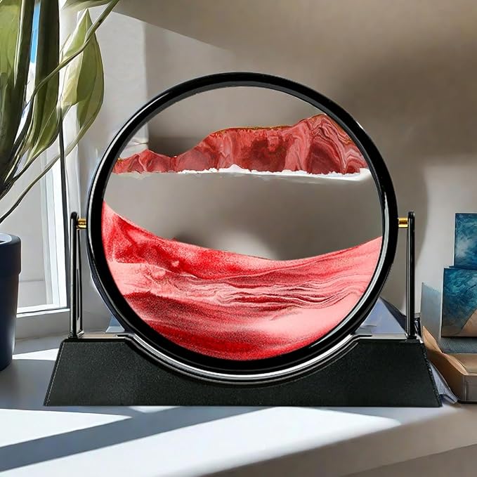 ZSDSZDZY Moving Sand Art Picture Liquid Motion, 3D Quicksand Décor, Deep Sea Sandscapes with Display Flowing Sand Frame for Relaxing, Desktop Office Home Decoration(Red) - Bloomnest