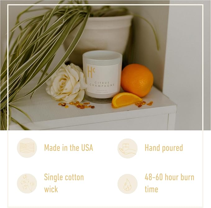 Citrus Champagne Single Wick Soy Candles, Luxury Scented Candles for Home - Up to 60 Hour Burn Time, Cruelty-Free Soy Wax Blend - Citrus Fragrance, Notes of Berries & Jasmine (9 oz) - Bloomnest