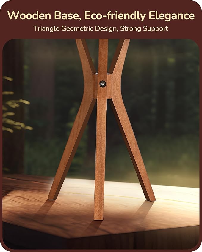 EDISHINE Mid Century Table Lamp, 17.5" Tripod Bedside Lamp with Deep Wood Color Light Base & Beige Linen Lampshade, Nightstand Lamp for Bedroom, Living Room, Reading Room, E26 Base - Bloomnest