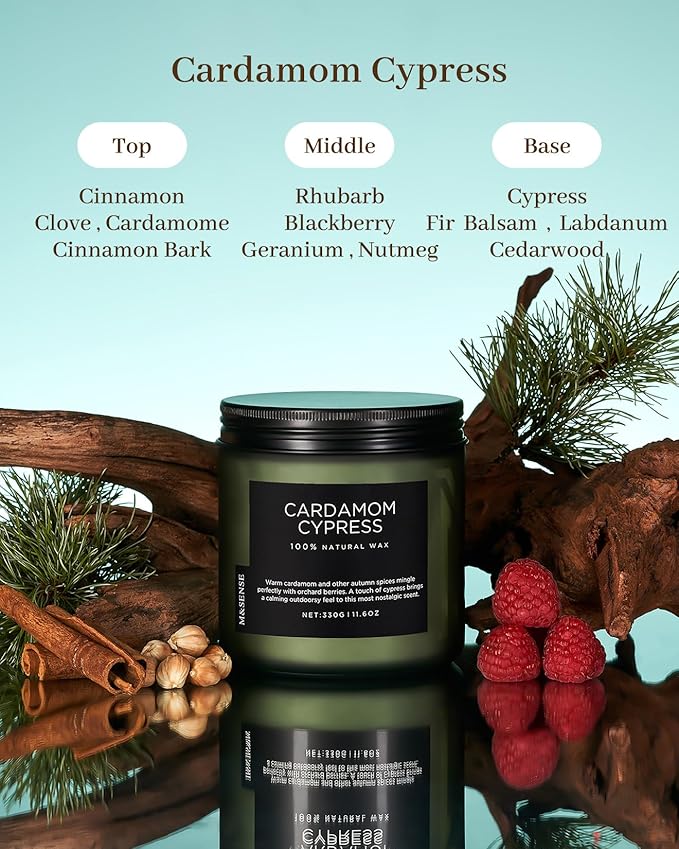 M&SENSE Spice Cardamom Cypress Large Soy Candles for Home Scented 2 Wick Large Soy Natural Candles 11.6oz 70 Hours Long Lasting Slow Burning, Christmas Holiday Woody Scented Winter Gifts - Bloomnest