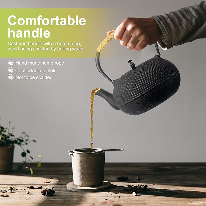 suyika Japanese Tetsubin Tea Kettle Cast Iron Teapot with Stainless Steel Infuser 60 oz/1800 ml - Bloomnest