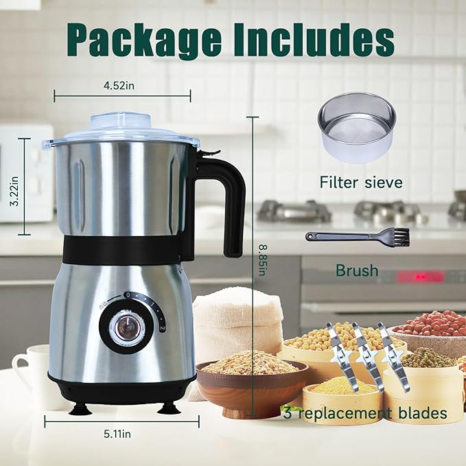 Grinder for Kitchen, Spice Grinder Electric Dry Comes With 3 Removable Stainless Steel Blades, 500w Suitable For Grinding Spices, Herbs, Coffee Beans, Grains, Nuts (Black) - Bloomnest