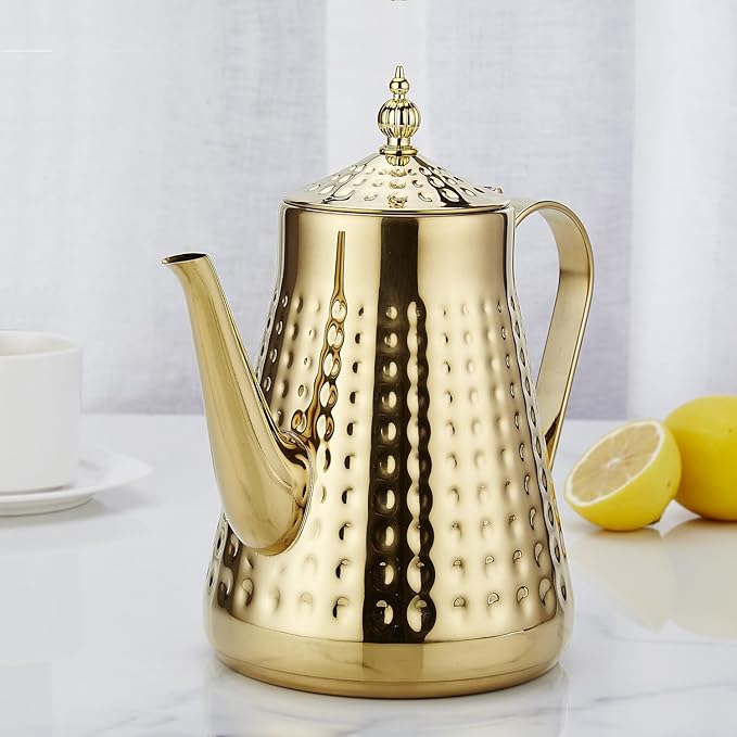 SANQIAHOME 1.8L(60oz) Stainless Steel Hammer Patterned Teapot With Removeable Infuser,Loose leaf cover,Gold - Bloomnest