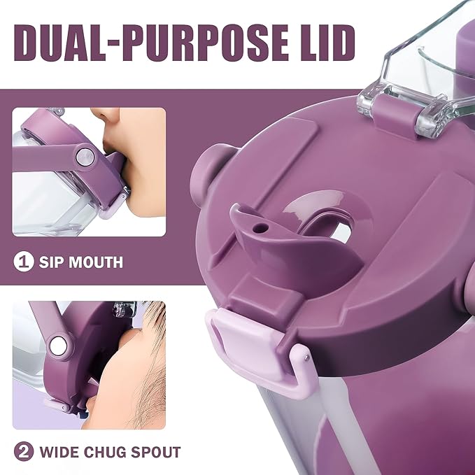 Glass Tumbler with Carry Handle, Clear Glass Water Bottle with Leakproof Lid, Spout Lid&Straw, BPA-Free, 32 oz, Lilac - Bloomnest