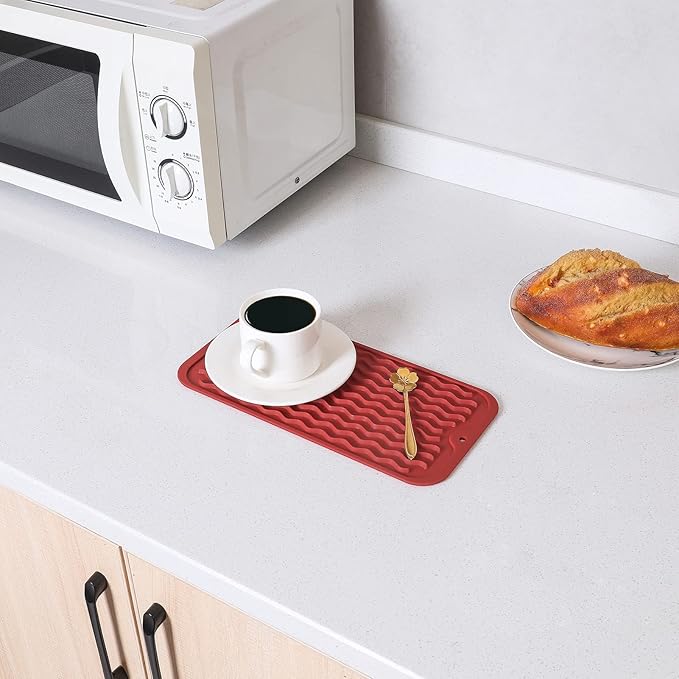 Silicone Dish Drying Mat for Multiple Usage,Easy clean,Eco-friendly,Heat-resistant Silicone Mat for Kitchen Counter or Sink,Refrigerator or Drawer Liner Red S 12 inches x 6 inches - Bloomnest