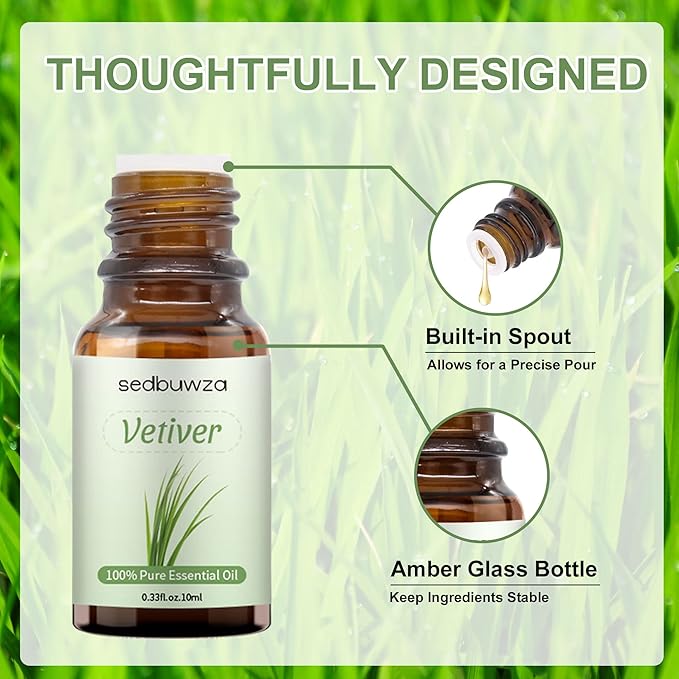 Sedbuwza Vetiver Essential Oil, Pure Organic Vetiver Fragrance Oil for Diffuser, Humidifier, Soap, Candle, Perfume Sedbuwza