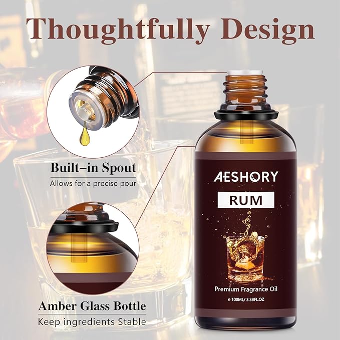 Rum Fragrance Oil 3.38FL.OZ - Aromatherapy Essential Oils for Diffusers for Home, Rum Scented Oils for Massage, Soap Candle Making Scents - 100ML