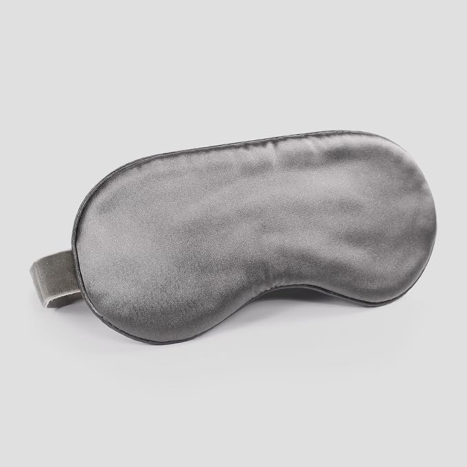 22mm Mulberry Silk Beauty Sleep Mask with Velvet Band & Travel Pouch, Light Blocking, Hair & Skin Friendly,Grey, Gift Packaging - Bloomnest