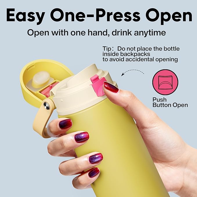 Insulated Water Bottle with Straw - Encool Stainless Steel Water Bottle with Push Button Lid, Leak-Proof & BPA-Free, Keeps Cold for 24 Hours for Sports, Travel, Gym (24 oz, Ginger) ENCOOL