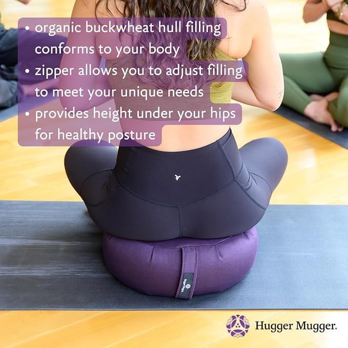 Hugger Mugger Zafu Meditation Cushion - Support in Cross-Legged Sitting, Buckwheat Filled, Durable Fabric, Convenient Handle, Handmade in USA - Bloomnest