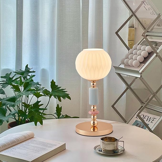 Modern Milk White Glass Table Lamp Bedside Nightstand Lamp Metal Desk Light with Plug Cord Switch for Bedroom Living Room Dining Room - Bloomnest