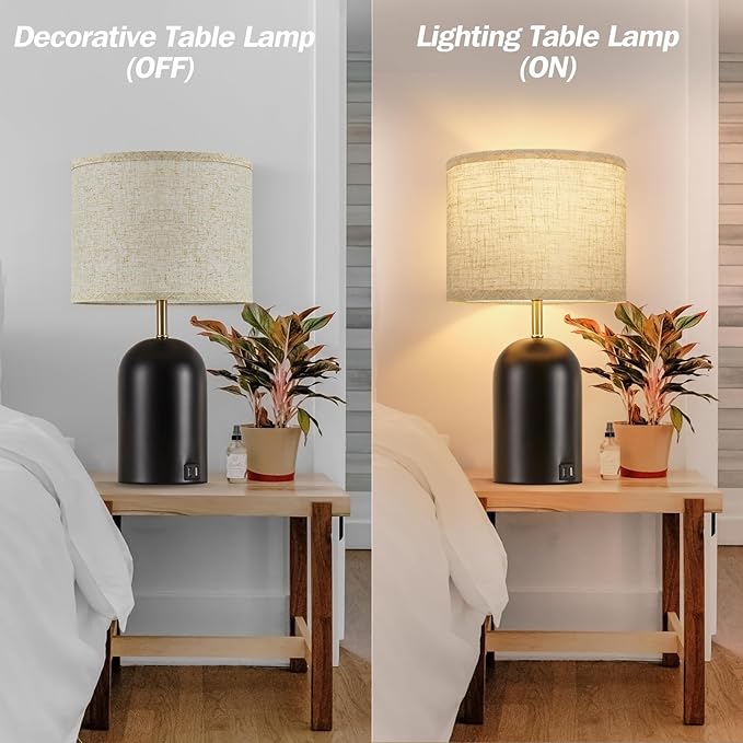 Bedside Lamps with USB C+A Charging Ports, Table Lamp Touch Control 3-Way Dimmable Modern Lamp for Bedroom Lamps for Night Stands with Fabric Shade for Living Room Office Dorm (LED Bulbs Included) - Bloomnest