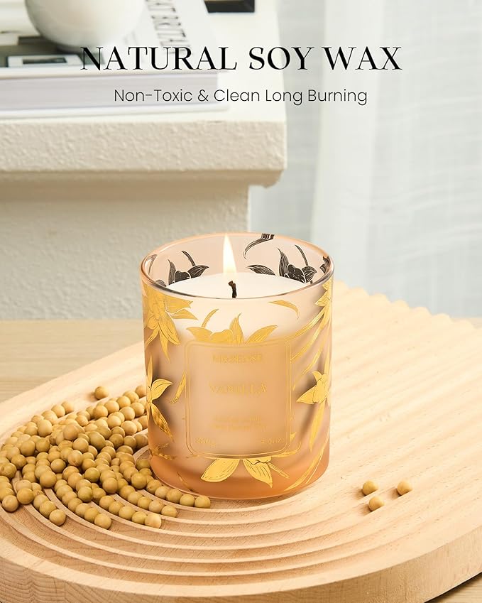 M&SENSE Vanilla Scented Candles, Vegan Soy Candles, Creamy Naturally Scented, 8.1oz 42-Hour Slow Burning Time, Toxic Free Winter Relaxing Sleep Thanksgiving Christmas Fancy Gift for Home Decor - Bloomnest