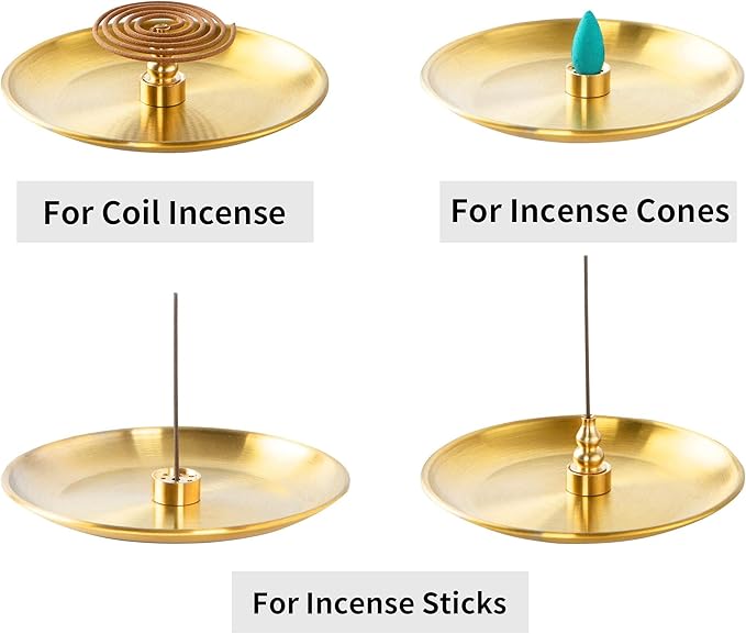3 in 1 Incense Burner - 5.5 Inch Brass Incense Holder for Incense Sticks/Coil Incense/Incense Cones - Metal Gourd-Shaped Ash Catcher for Meditation Yoga Room Home Decor ZX11S - Bloomnest