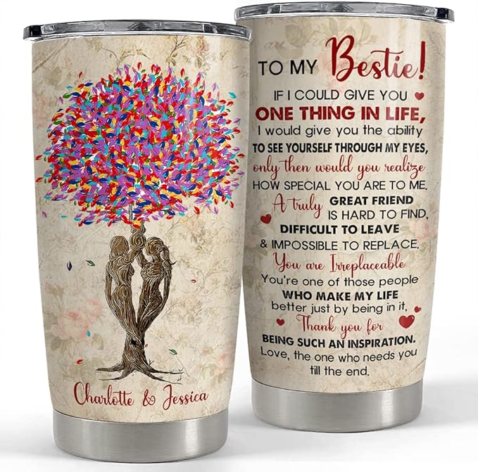 SANDJEST Personalized Best Friend Tumbler Bestie Tree 20oz 30oz Tumblers with Lid Gift for Women Girl Best Friends Besties Soul Sisters Christmas Birthday - Bloomnest