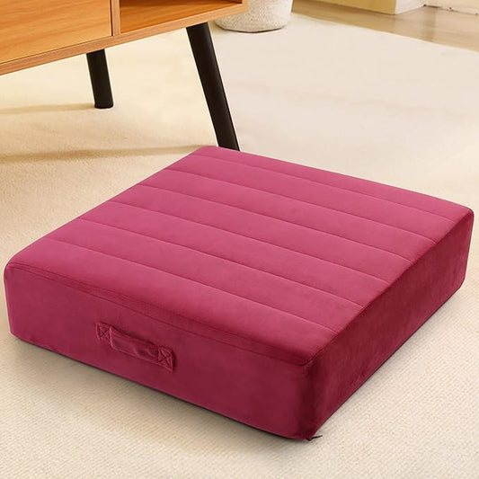 MeMoreCool Square Floor Pillow Seating for Adults Kids, Large Meditation Cushion Floor Pillow with Thick Foam & Soft Tufted Cover, Washable Big Pillow Seat Floor Cushion for Sitting Yoga 24" Wine - Bloomnest