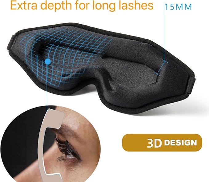 Sleep Mask for Side Sleepers - 100% Blackout Eye Mask for Sleep, 3D Sleeping Mask for Women, sleepmask for Eyelash Extensions, Light Blocking Sleeping Mask for Men, Eye Mask for Travel & Gifts - Bloomnest