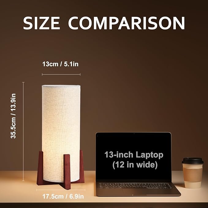 KUNJOULAM Modern Small Table Lamps, Nightstand Lamp with Linen Fabric Shade, 13.9" Cylinder Bedside Table Lamp for Bedroom, Cafe, Living Room Home Decor - Bloomnest