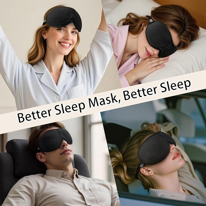 Ultra-Thin 3D Sleep Mask for Side Sleepers, Men, Women, Lash Extensions – Soft, Breathable and Lightweight Blackout Sleeping Eye Mask for Travel, Naps, Airplane, Adjustable, Mens (Black) - Bloomnest