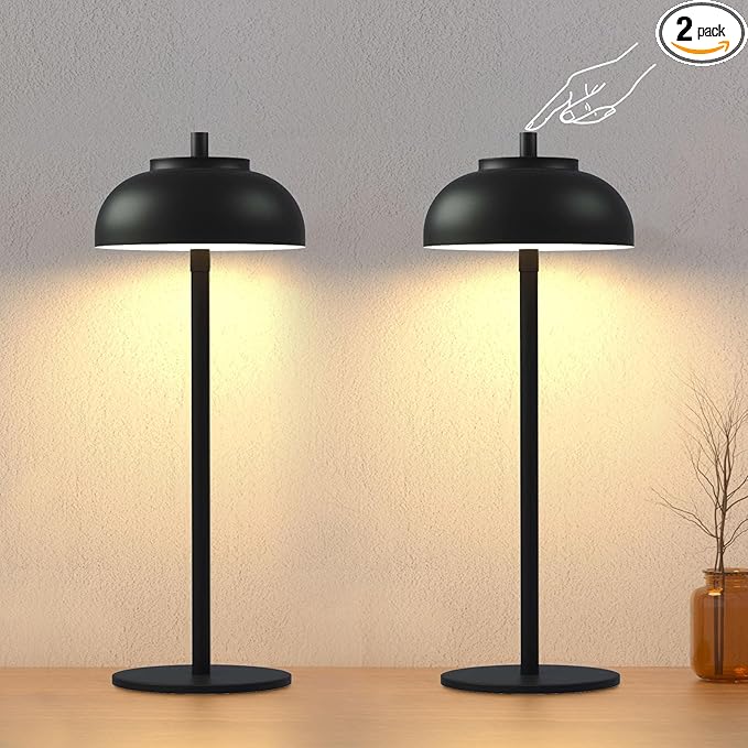 Cordless Table Lamps Rechargeable - 5000mAh Battery Operated Table Lamp, 3 Color Stepless Dimming Portable LED Table Light for Restaurant/Bedroom/Bars/Cafe/Outdoor/Camping(Black 2 Pack) - Bloomnest