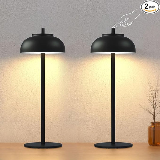 Cordless Table Lamps Rechargeable - 5000mAh Battery Operated Table Lamp, 3 Color Stepless Dimming Portable LED Table Light for Restaurant/Bedroom/Bars/Cafe/Outdoor/Camping(Black 2 Pack) - Bloomnest
