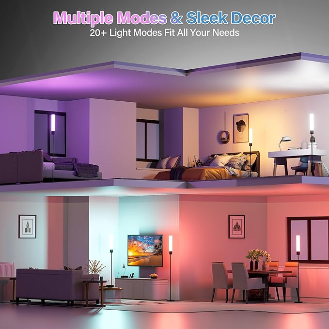 Cylindrical Floor Lamp with RGB, Led Corner Lamp with Remote Control & Warm Cool White Light, Standing Floor Lamp for Living Room, Bedroom, Office - Bloomnest